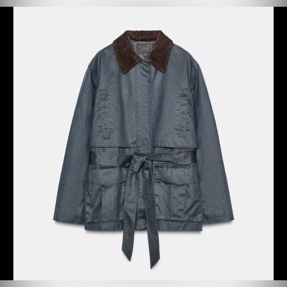 ZARA WAXED CORDUROY COLLAR JACKET M